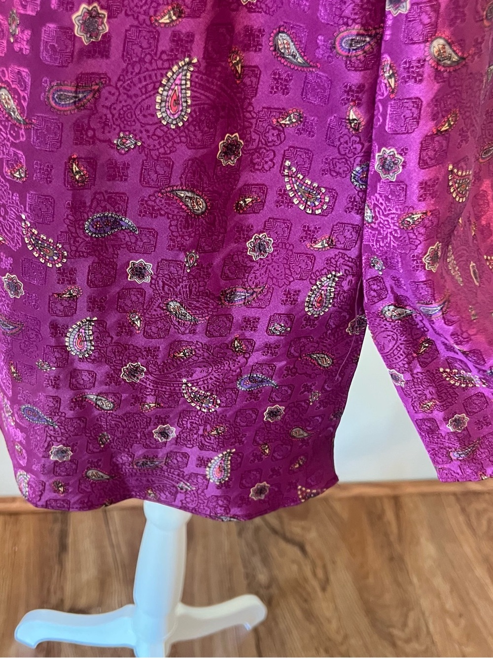 Magenta Paisley Satin Slip Dress with Adjustable Straps Vintage - Picture 4 of 8